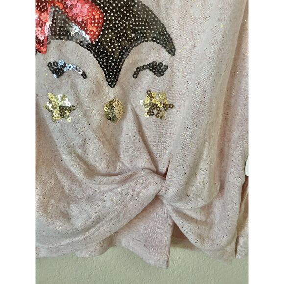 Poof Girl Mauve Pink Sparkle Reindeer Sequin Long Sleeve Sweater Top Size S - Picture 3 of 4